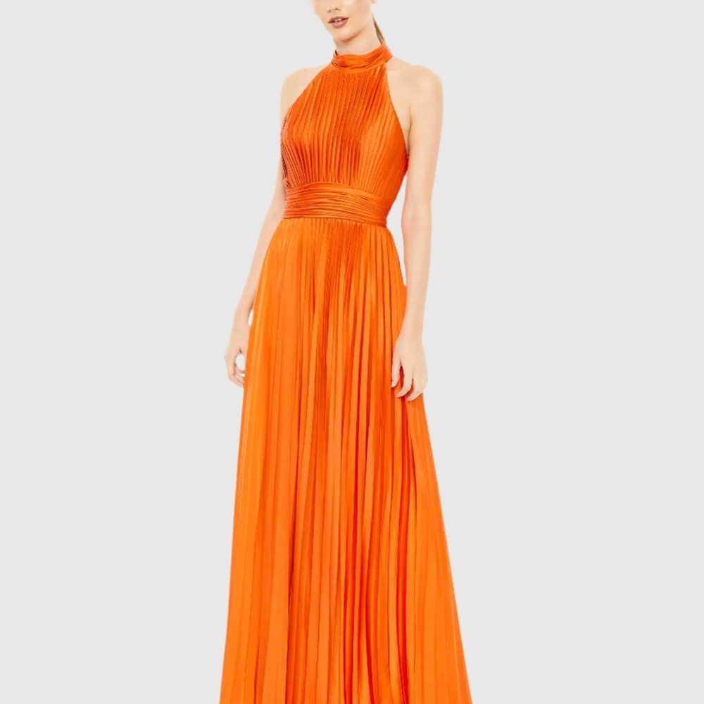 Mac Duggal Radiant Orange Pleated Maxi Dress